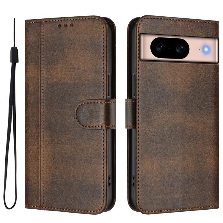 For Google Pixel 8a Line Splicing Buckle Retro Leather Phone Case