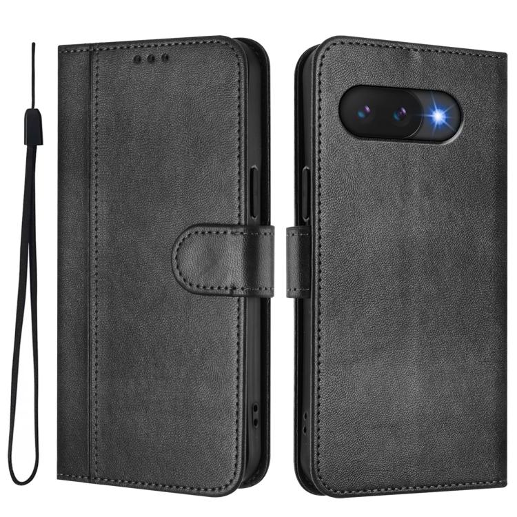 For Google Pixel 9a Line Splicing Buckle Retro Leather Phone Case