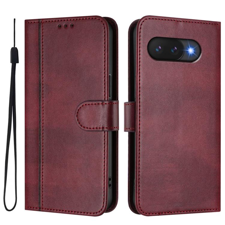 For Google Pixel 9a Line Splicing Buckle Retro Leather Phone Case