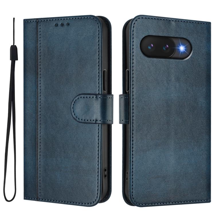 For Google Pixel 9a Line Splicing Buckle Retro Leather Phone Case