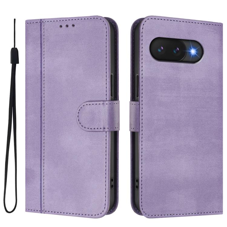 For Google Pixel 9a Line Splicing Buckle Retro Leather Phone Case