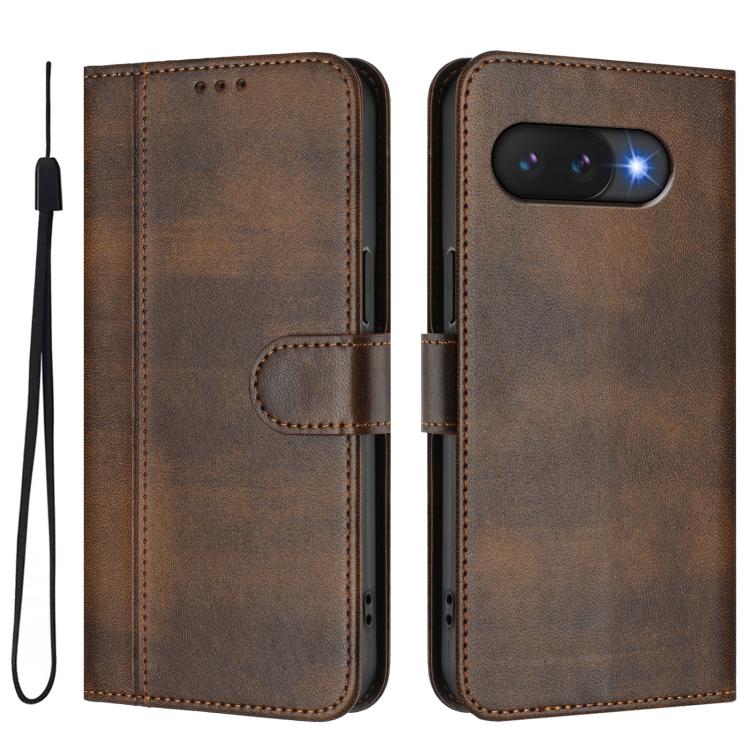 For Google Pixel 9a Line Splicing Buckle Retro Leather Phone Case