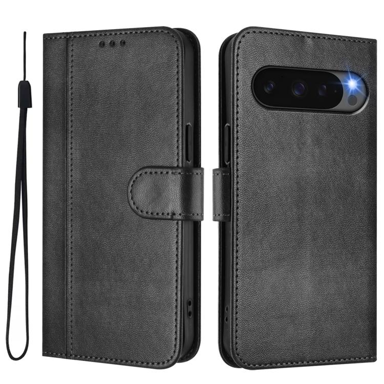 For Google Pixel 10 / 10 Pro / Pixel 9 / 9 Pro Line Splicing Buckle Retro Leather Phone Case