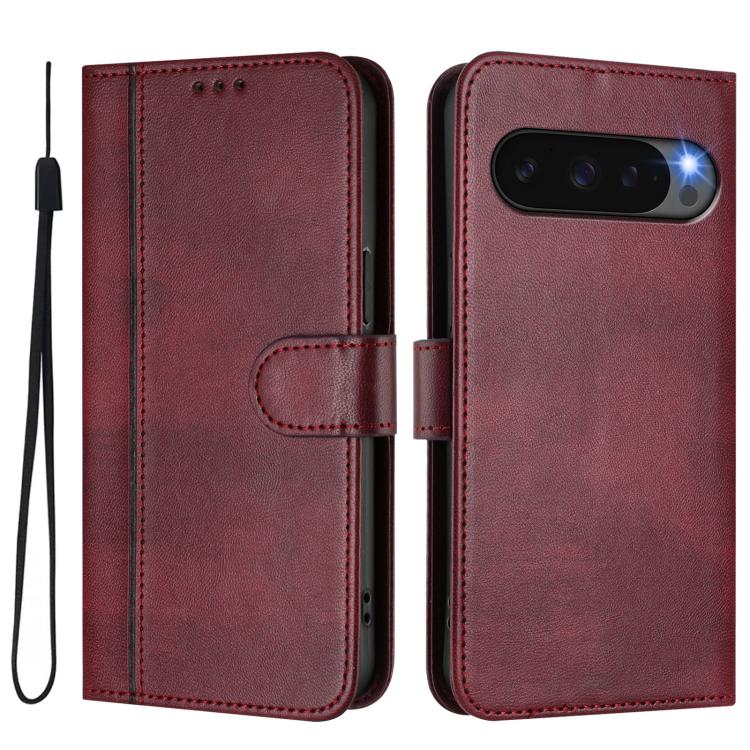 For Google Pixel 9 Pro XL / Pixel 10 Pro XL Line Splicing Buckle Retro Leather Phone Case