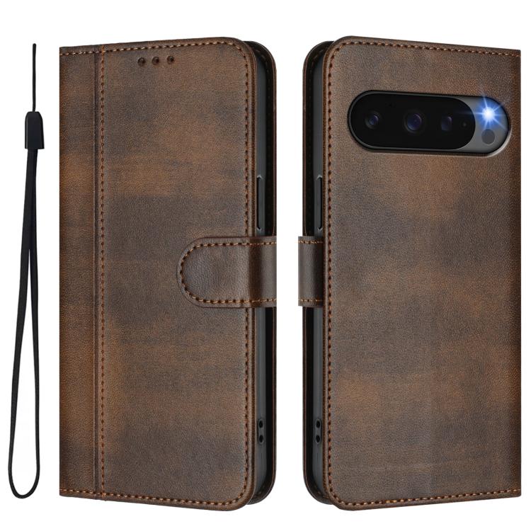 For Google Pixel 9 Pro XL / Pixel 10 Pro XL Line Splicing Buckle Retro Leather Phone Case