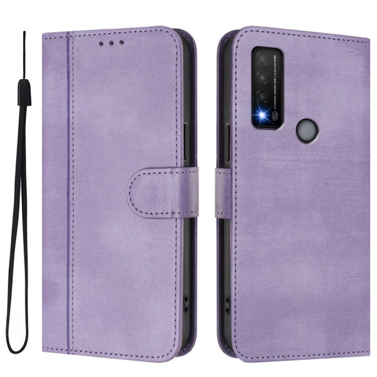 For TCL 20 R 5G / TCL 20 AX 5G / TCL Bremen 5G Line Splicing Buckle Retro Leather Phone Case