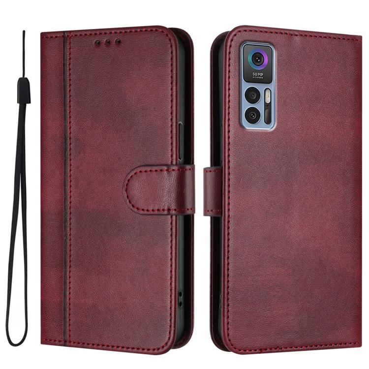 For TCL 30 4G / TCL 30 5G / TCL 30+ Line Splicing Buckle Retro Leather Phone Case