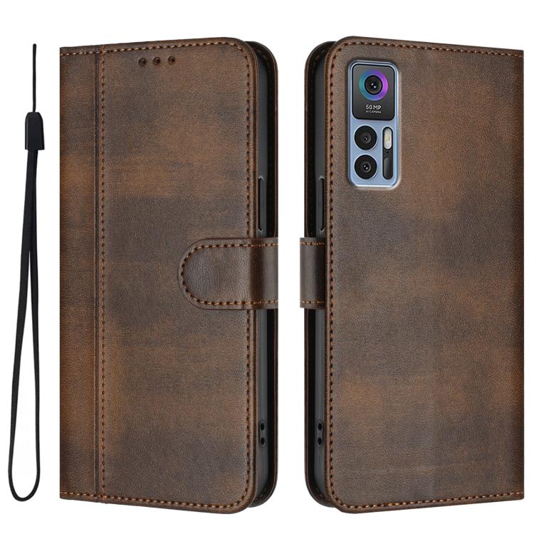For TCL 30 4G / TCL 30 5G / TCL 30+ Line Splicing Buckle Retro Leather Phone Case