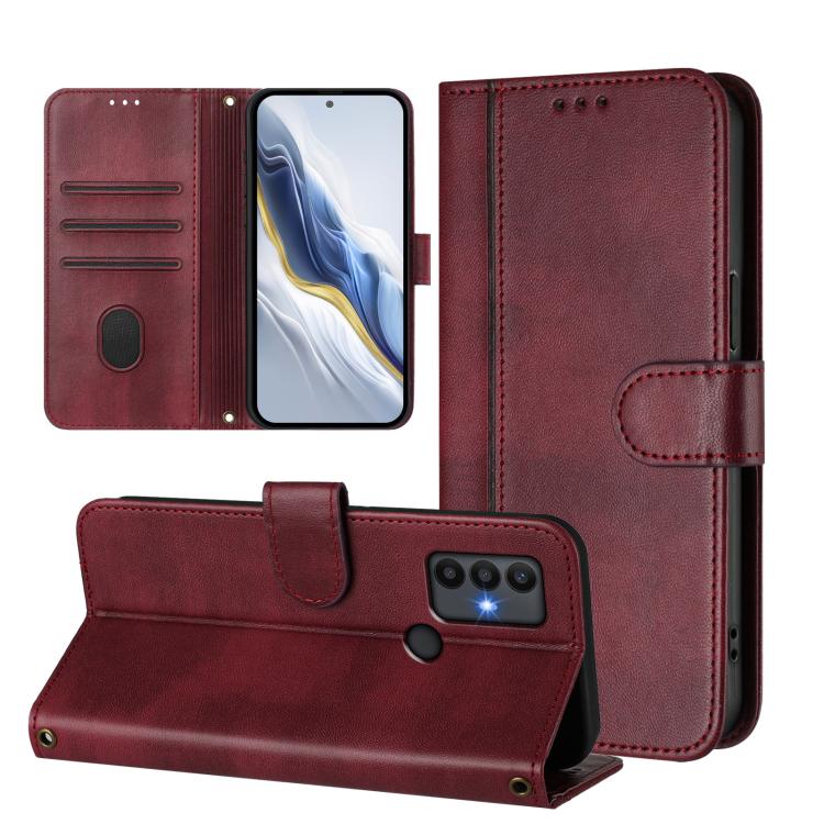 For TCL 30 SE Line Splicing Buckle Retro Leather Phone Case