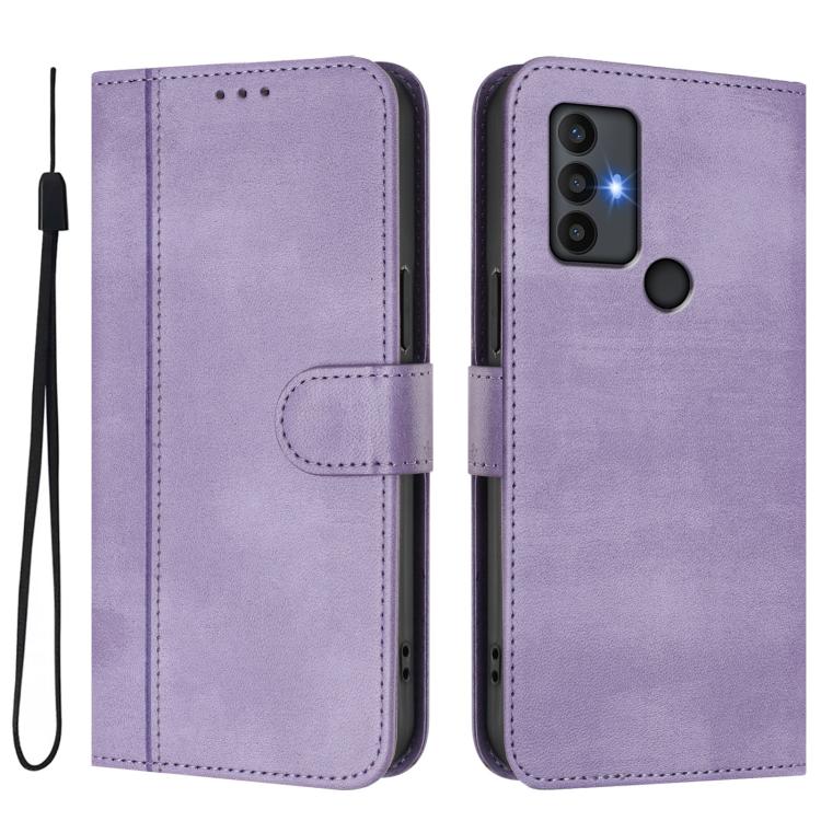 For TCL 30 SE Line Splicing Buckle Retro Leather Phone Case