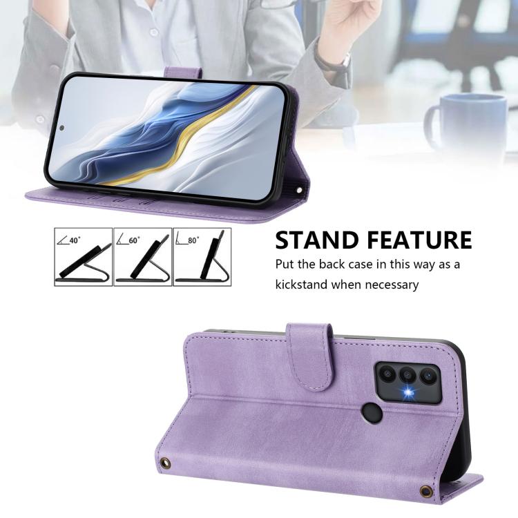 For TCL 30 SE Line Splicing Buckle Retro Leather Phone Case