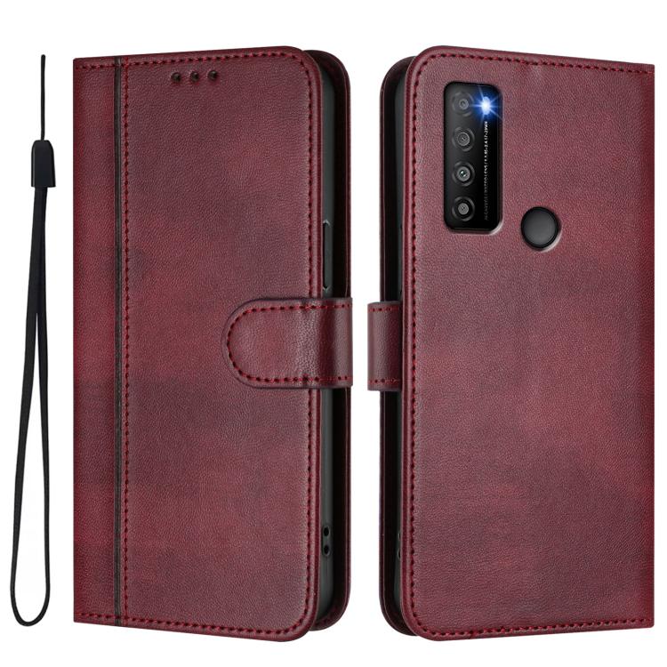 For TCL 30 XL Line Splicing Buckle Retro Leather Phone Case