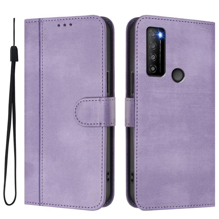 For TCL 30 XL Line Splicing Buckle Retro Leather Phone Case