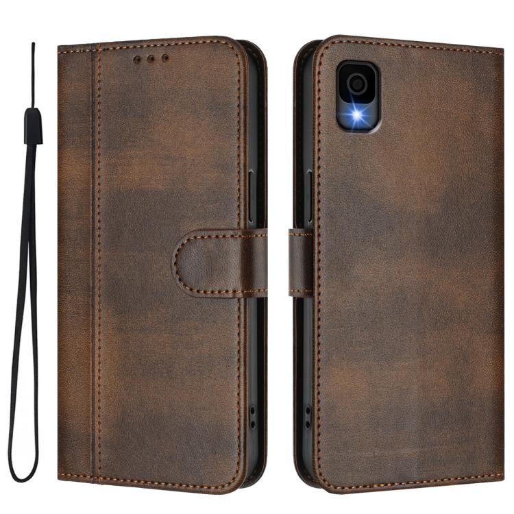 For TCL 30z T602DL Line Splicing Buckle Retro Leather Phone Case