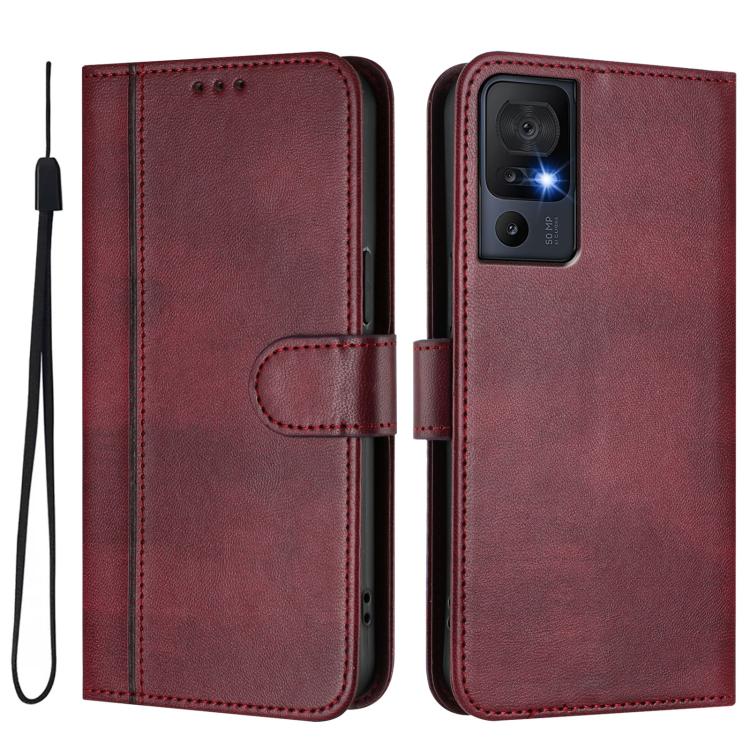For TCL 40 SE Line Splicing Buckle Retro Leather Phone Case