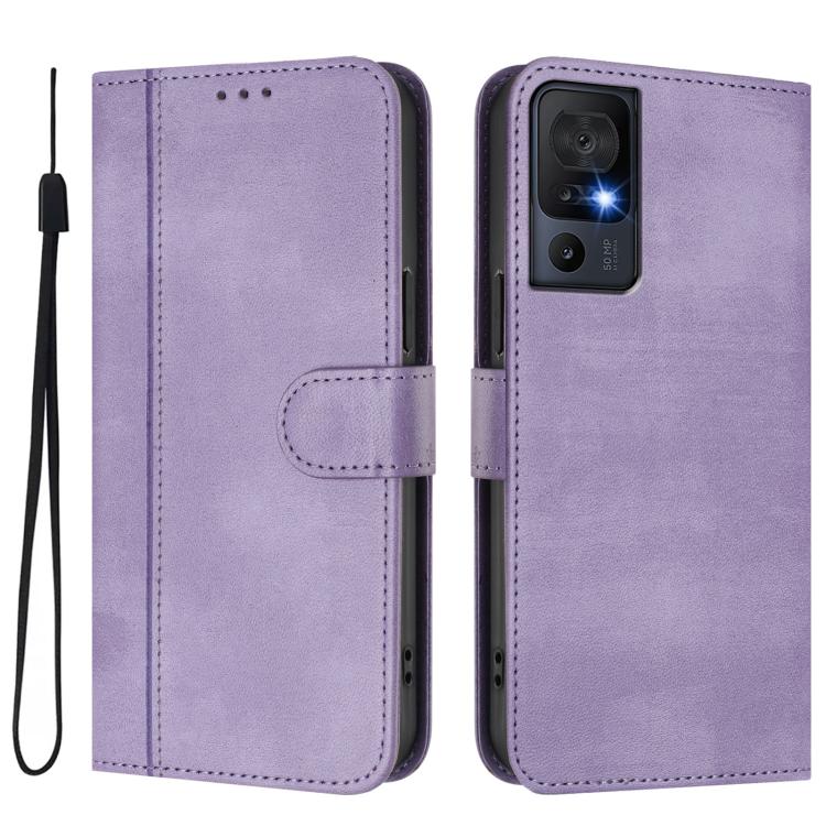 For TCL 40 SE Line Splicing Buckle Retro Leather Phone Case