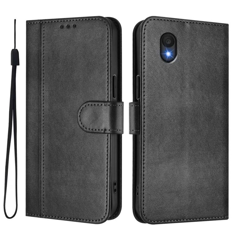 For TCL 201 Line Splicing Buckle Retro Leather Phone Case