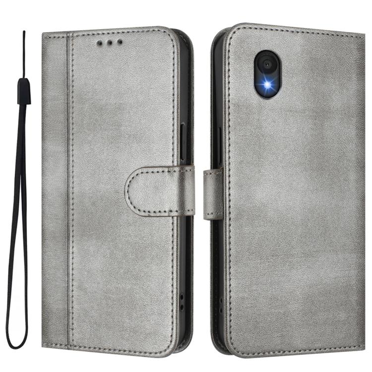 For TCL 201 Line Splicing Buckle Retro Leather Phone Case
