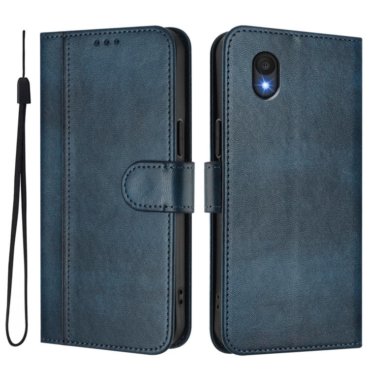 For TCL 201 Line Splicing Buckle Retro Leather Phone Case