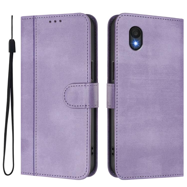 For TCL 201 Line Splicing Buckle Retro Leather Phone Case