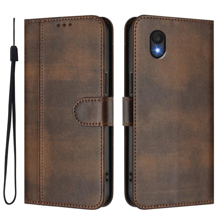 For TCL 201 Line Splicing Buckle Retro Leather Phone Case
