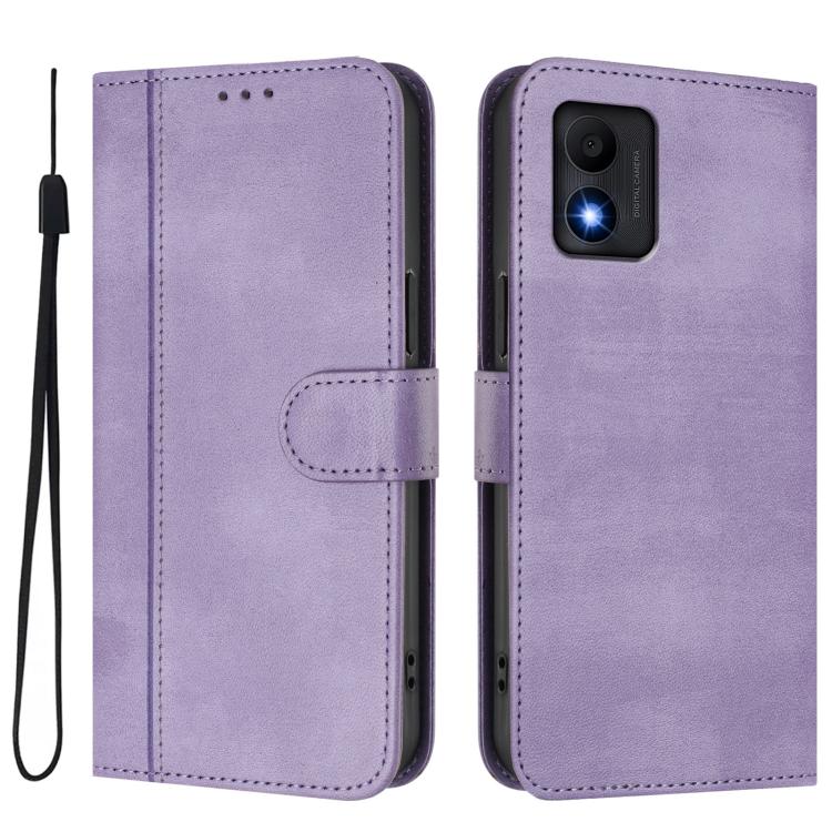 For TCL 303 Line Splicing Buckle Retro Leather Phone Case