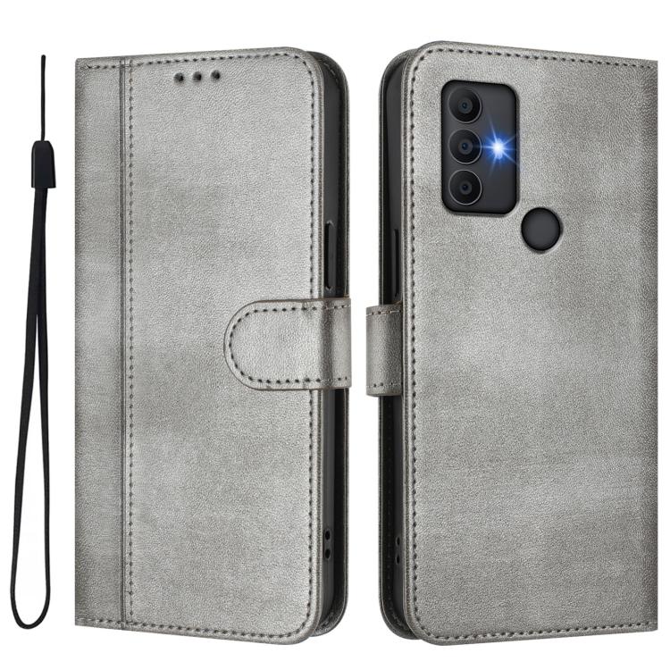 For TCL 305 / 306 / 30 SE Line Splicing Buckle Retro Leather Phone Case