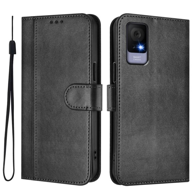 For TCL 405 / 406 / 408 Line Splicing Buckle Retro Leather Phone Case