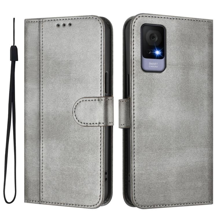 For TCL 405 / 406 / 408 Line Splicing Buckle Retro Leather Phone Case
