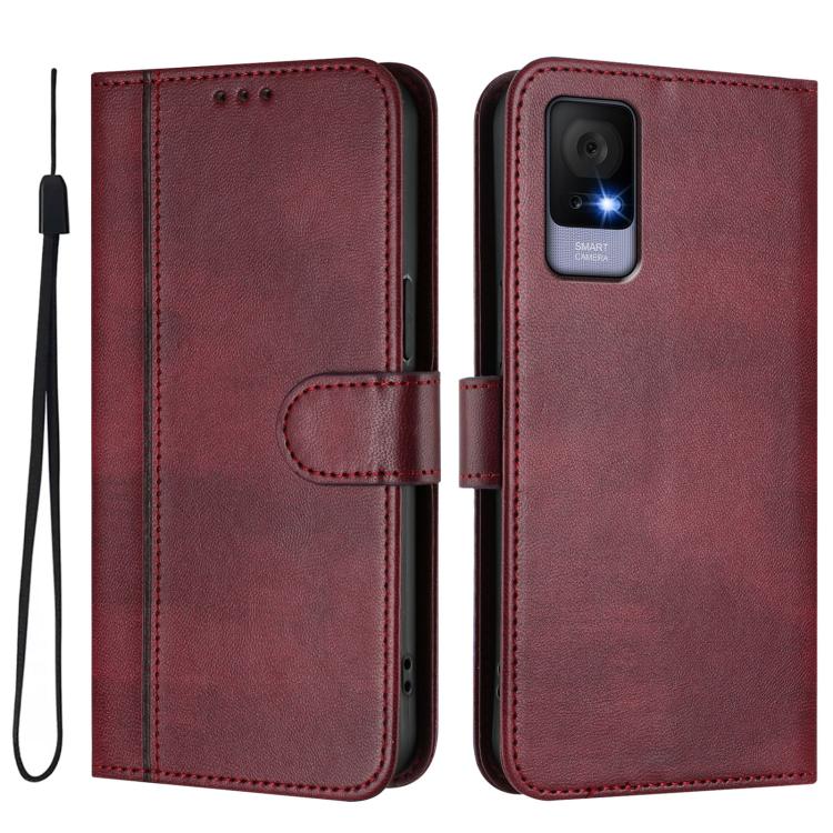 For TCL 405 / 406 / 408 Line Splicing Buckle Retro Leather Phone Case