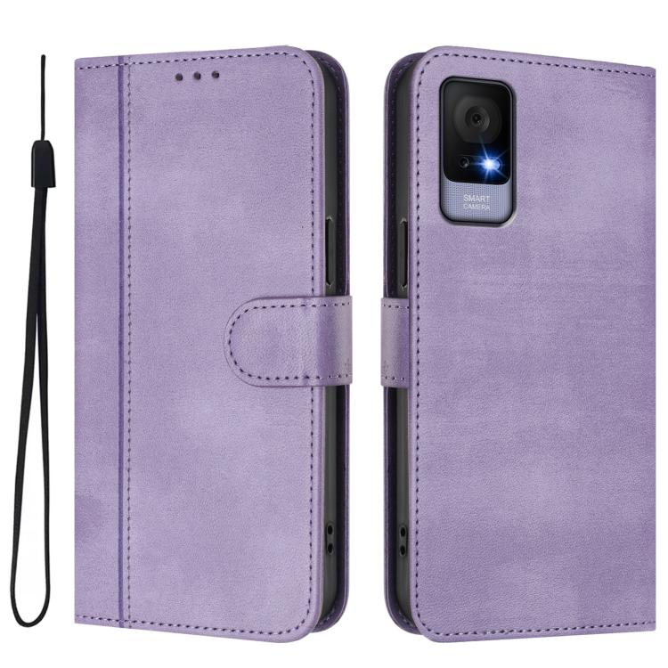 For TCL 405 / 406 / 408 Line Splicing Buckle Retro Leather Phone Case