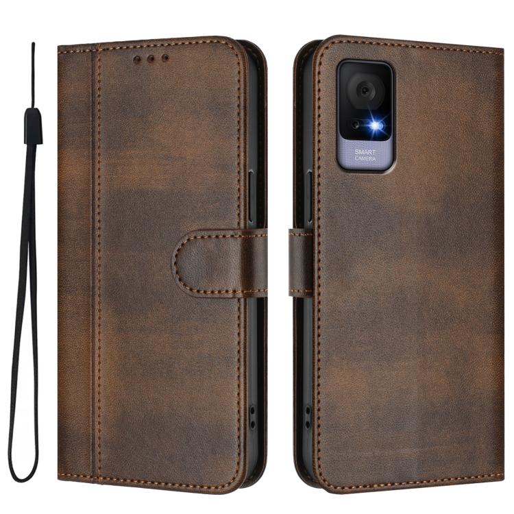 For TCL 405 / 406 / 408 Line Splicing Buckle Retro Leather Phone Case
