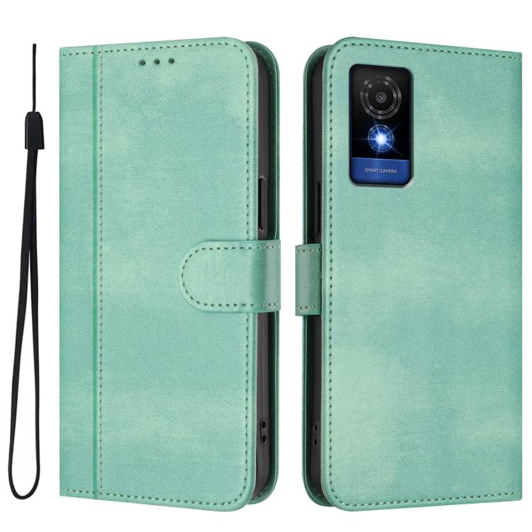 For TCL 501 Line Splicing Buckle Retro Leather Phone Case