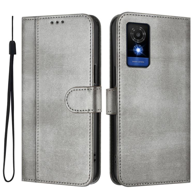For TCL 501 Line Splicing Buckle Retro Leather Phone Case