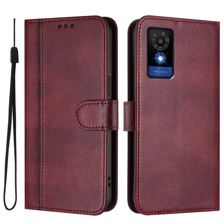 For TCL 501 Line Splicing Buckle Retro Leather Phone Case