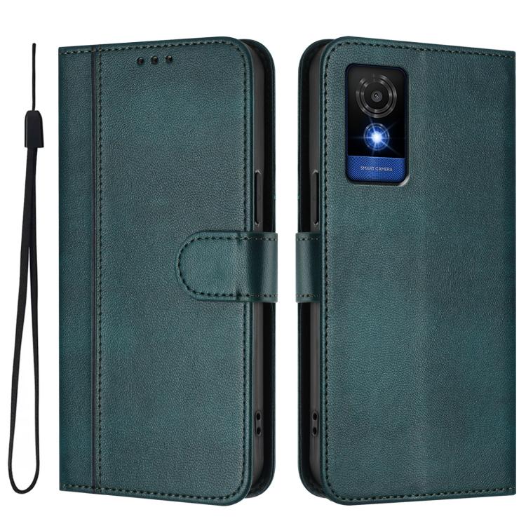For TCL 501 Line Splicing Buckle Retro Leather Phone Case