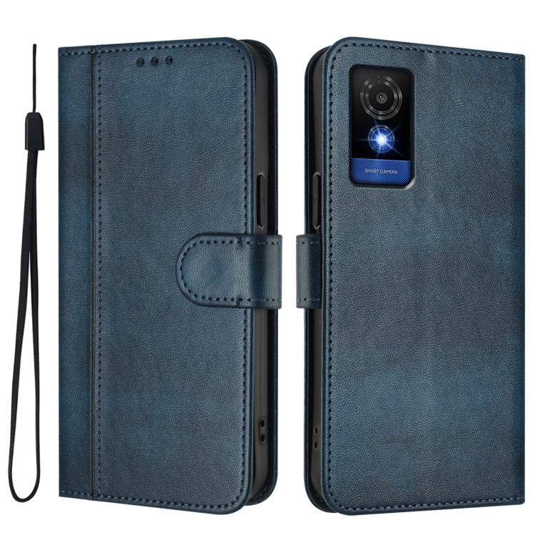For TCL 501 Line Splicing Buckle Retro Leather Phone Case