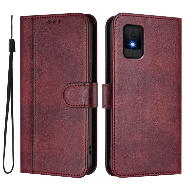 For TCL 502 Line Splicing Buckle Retro Leather Phone Case
