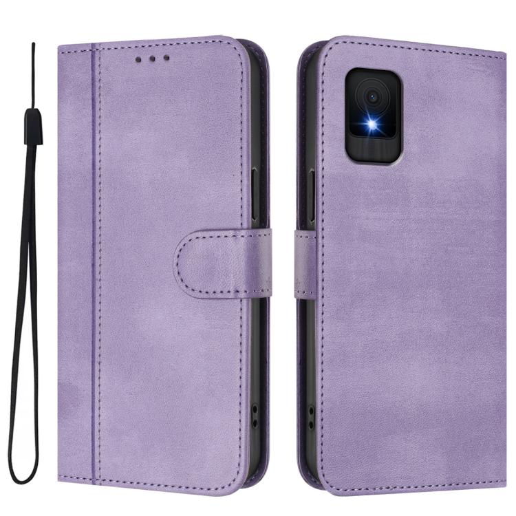 For TCL 502 Line Splicing Buckle Retro Leather Phone Case