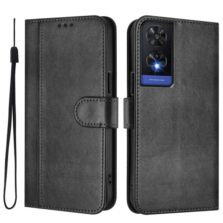 For TCL 505 Line Splicing Buckle Retro Leather Phone Case