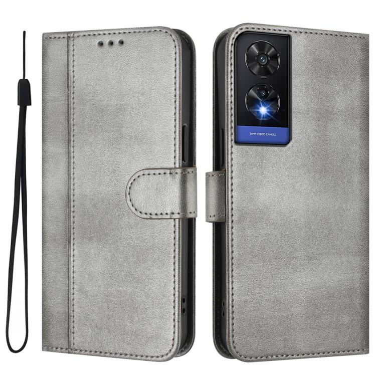 For TCL 505 Line Splicing Buckle Retro Leather Phone Case