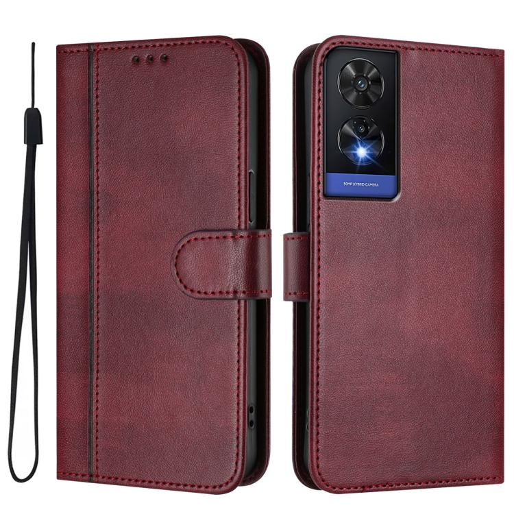 For TCL 505 Line Splicing Buckle Retro Leather Phone Case