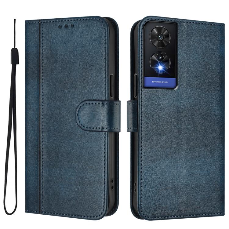 For TCL 505 Line Splicing Buckle Retro Leather Phone Case
