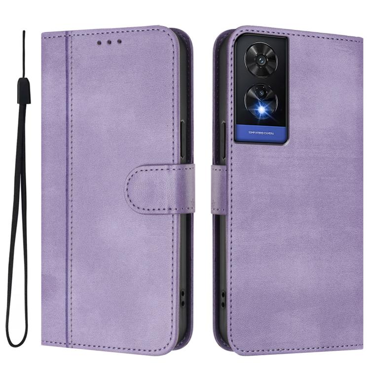 For TCL 505 Line Splicing Buckle Retro Leather Phone Case