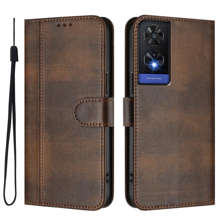 For TCL 505 Line Splicing Buckle Retro Leather Phone Case