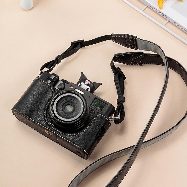 For FUJIFILM X100VI Buffalo Texture PU Leather Camera Half Case Base with Shoulder Strap