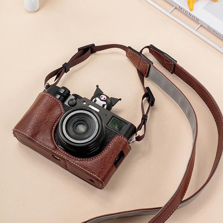 For FUJIFILM X100VI Buffalo Texture PU Leather Camera Half Case Base with Shoulder Strap
