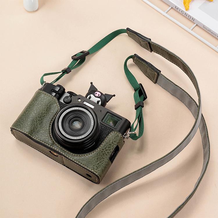 For FUJIFILM X100VI Buffalo Texture PU Leather Camera Half Case Base with Shoulder Strap