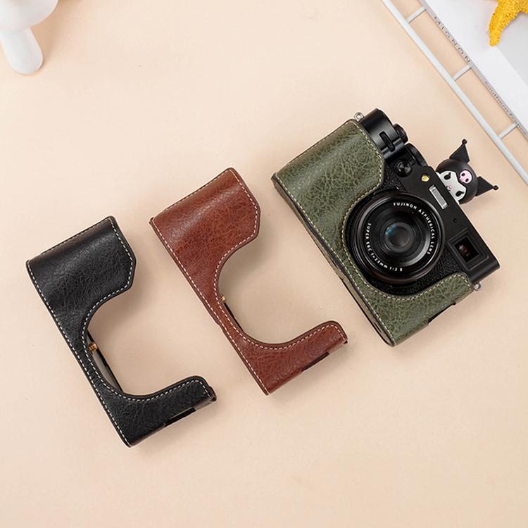 For FUJIFILM X100VI Buffalo Texture PU Leather Camera Half Case Base with Shoulder Strap