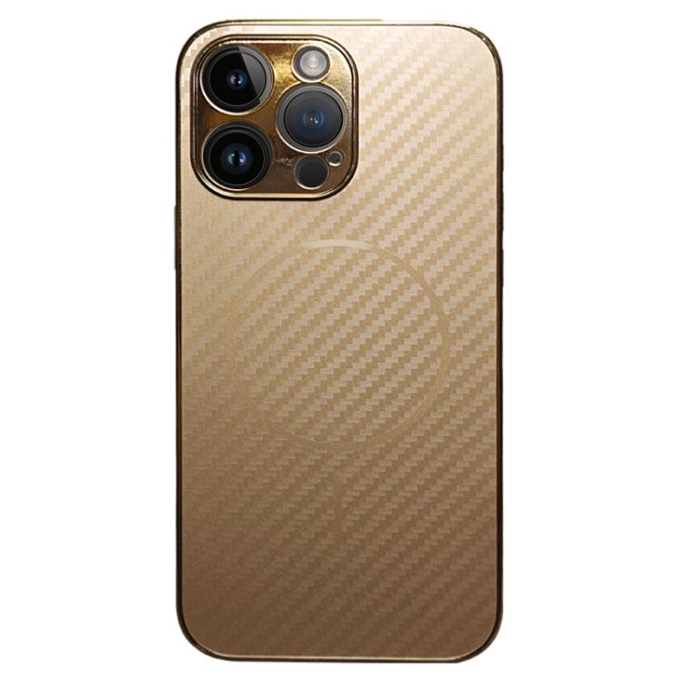 For iPhone 14 Pro Plating Carbon Fiber MagSafe Full Coverage Phone Case